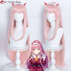 CATSUP -kostymer Nya 100 cm lång noll två anime älskling i Franxx 02 cosplay rosa värmebeständiga hår peruker huvudbonader + peruk lock