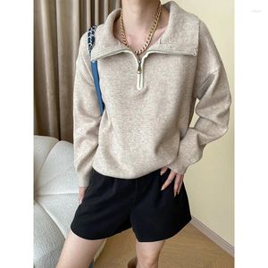 Women's Sweaters Polo's Neck Quarter Zip Pullover Gray Navy Blue Black Beige Loose Soft Slouchy Knit Sweater