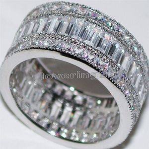 choucong Set di anelli per fedi nuziali di fidanzamento in oro bianco 10KT con pietra a taglio Princess completo di diamanti Sz 5-11 Gift220C