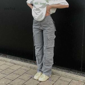 女性のカプリ女性カジュアルビンテージカーゴパンツファッション90SストリートウェアポケットワイドレッグハイウエストY2Kドローストリングズボン