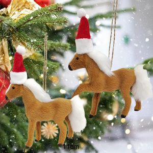 その他のイベントパーティーは、素敵なクリスマスハットハンディング装飾品を備えたかわいい馬のペンダントドールツリーホームデコレーションギフト231027