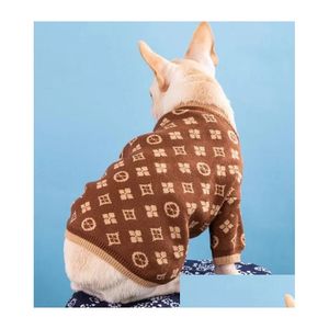 Hundkläder 23SS 2Style Dog Apparel Knitting Sweater Casual Luxury Classic Presbyopia Letter Designer Thicken Warm Wool Hoodies Coats DHID5