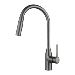 Kitchen Faucets 2023 Modern Luxury Pullout Sprayer Flexible Rotation Pull Down Black Sink Faucet Chrome Brass