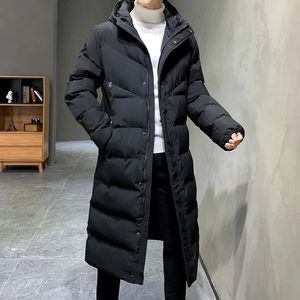 Männer Unten Parkas Männer Winter Jacke Für Mantel Einfarbig Mit Kapuze Parka Lange Warme Männliche Dicke Slim Fit Oberbekleidung 4XL Schwarz 231026