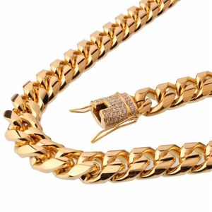 15 mm bred 8-40-tums längd Mäns cyklist guldfärg rostfritt stål Miami Curb Cuban Link Chain Halsband eller armbandsmycken2369