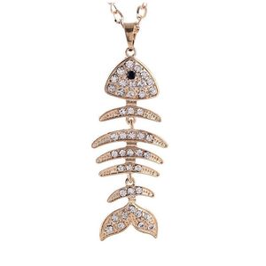 Ожерелья с подвесками, ожерелье из рыбьей кости с кристаллами и горным хрусталем для женщин, женская модная цепочка для свитера, длинные позолоченные ювелирные изделия, оптовая продажа Dr Dhkof