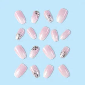 False Nails Manicure Detachable Full Cover Press On DIY Wearable Pure Desire Glitter Summer Lotus Root Pink Gradual Change Fake