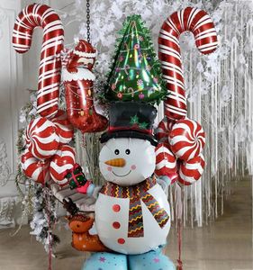 クリスマスの装飾巨大なスタンディング雪だるま箔バルーンツリーキャンディケインロリポップエルクエルクエルクボールXmas 2024年DIYホームパーティー装飾231027