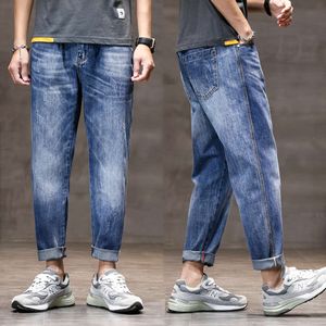 Calças de brim largas dos homens harem solto ajuste primavera verão leve azul claro perna larga calças jeans homem oversize