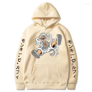 Erkek Hoodies Anime Gear Beşinci Luffy Baskılı Güneş Tanrısı Grafik 90s Külkü Gündelik Sokak Giyim UNISEX Sonbahar Kış Giysileri