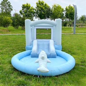 Commercial 8X12FT Popular Inflatable White Bounce House kids bounce With pool dolphin Jumping Castles For kids Birthday Party