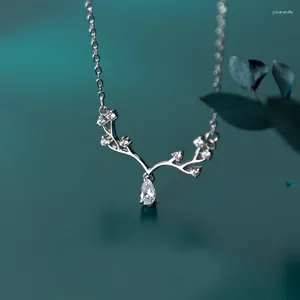 Anhänger MloveAcc Elch Weibliche Kurze Geweih Hirsch 925 Sterling Silber Schmuck Persönlichkeit Süße Tier Zweig Kristall Exquisite Halskette