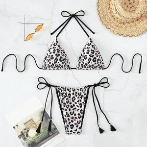 Women's Swimwear Leaf Printed Swimsuit For Women 2-piece Bikini Low Waist Thong Sexy V-neck Suspender Backless Summer Beach Bathing Suit