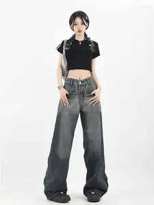 Jeans da donna Donna Vintage Harajuku Vita bassa Pantaloni in denim lavati larghi Baggy Y2k Streetwear Pantaloni lunghi a gamba larga Grunge Estetica anni 2000