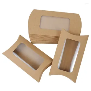 Gift Wrap 10/20pcs Pillow Shape Candy Box With Clear Window Kraft Paper Retro Packaging Christmas Wedding Birthday Party Supplies