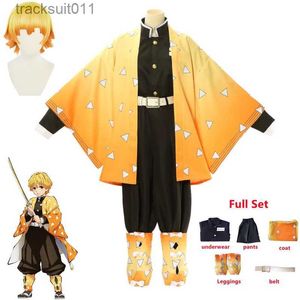 Anime Costumes Anime Demon Slayers Kimetsu no Yaiba Agatsuma Zenitsu Cosplay Come Women Kimono Mundlid Halloween Party Ubrania L231027