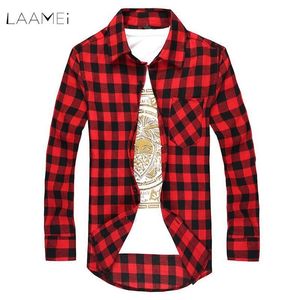 Laamei Męska koszula Plaid Men koszule nowa wiosenna moda homme męskie koszule szachownicze długie rękaw Slim Fit Shirt Men Y20289Q