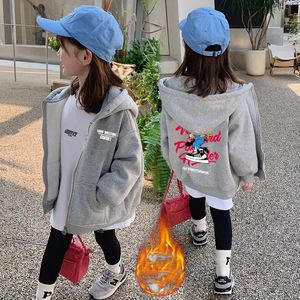 Jacken Winter Mädchen Jungen Bedrucktes Fleece-gefüttertes Sweatshirt mit Reißverschluss Schule Kinder Warm Track Hoodie Kind Outfit Arbeitsmantel Tops 3 14 Jahre 231027