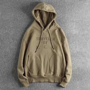 Hoodies masculinos outono americano retro carta impressa com capuz moda cottom lavado solto casual pulôver sweatershirts