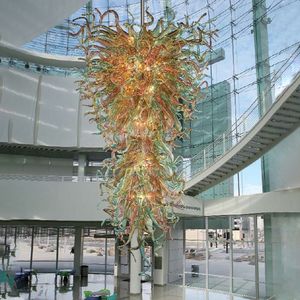 Large Pendant Lamp 60 Inch Long Green Pink Amber Color LED Hand Blown Glass Chandeliers Lighting for Home Hotel Staircase