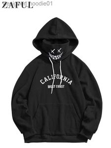 Mens Hoodies Sweatshirts Zaful Halloween Hoodie For Men Fleece Sweatshirts Devil Smile Brodered Graphic Hooded Hoodies Fall Winter Streetwear Pullover L23102