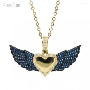 Цепочки 5 шт., оптовая продажа, в форме сердца, угловая точка, крыло, подарок для нее, ювелирные изделия, золотого цвета, синее медное ожерелье с кубическим цирконием