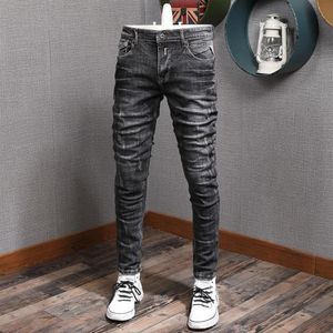 Männer Jeans Mode Zerkratzt Grau Schwarz Männer Herbst Baumwolle Streetwear Slim Fit Denim Pants275U