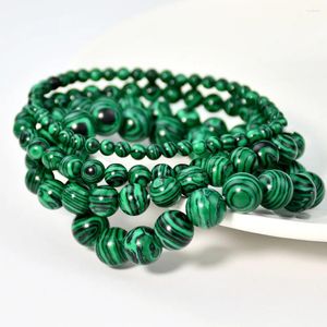 Strand natural verde malaquita pedra pulseira 4/6/8/10mm artesanal contas redondas pulseiras casal energia yoga masculino feminino jóias
