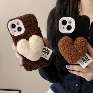 Cell Phone Cases Korean Cute Plush Love Phone Case iPhone 15 Pro 11 12 13 14 Pro Max 14 Pro Cover Fashion Fur Fluffy Silicone Phone Case Girl 231026