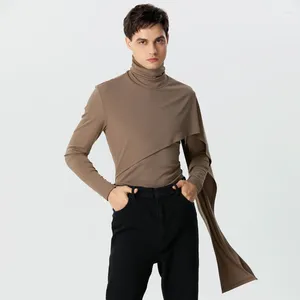 Męskie swetry Inderun 2023 Mężczyźni Nieregularne pulloczy Solidne dzianinowe golf długie rękaw Casual Streetwear Autumn Ubranie S-5xl