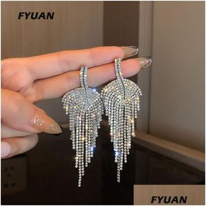 Dangle & Chandelier Long Tassel Fl Rhinestone Drop Earrings Gold Color Leaf Dangle For Women Fashion Jewelry Accessories Dro Dhgarden Otcoh