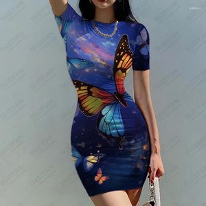 Vestidos casuais verão senhoras sexy corpo vestido borboleta 3d impresso senhora moda tendência mulheres