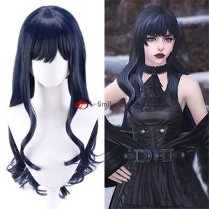 Catsuit Costumes Final Fantasy XIV 14 Cosplay FF14 FFXIV Gaia 80cm Long Navy Blue Curly Bangs Heat Resistant Synthetic Hair + Wig Cap