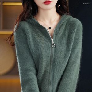 Women's Hoodies 2023 Autumn/Winter Fashion Knit Cardigan Pure Mink Cashmere Zipper Hoodie Sweater Loose Large Size Soft Warm Coat