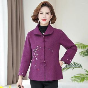 Women's Trench Coats L-4XL Mom's Spring Autumn Coat For Middle And Old Age Embroidered Red Lapel Single Breasted Loose Fitting Clothes