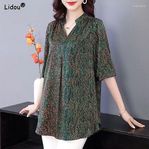 Women's T Shirts Floral Simplicity Straight Pullovers Tryck på T-shirts Lossa V-ringning Vintage Elegant Summer Short Sleeve Casual Clothing