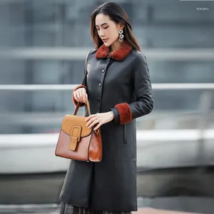 Women's Leather Jacket Women 2023 Sheepskin Genuine Jackets Womens Real Collar Duck Down Coat Chaqueta Mujer 8082 YY500