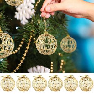 Andra evenemangsfestleveranser 6st Julkulskulprydnader Gulddekorationer Trädbollar med skalor Baubles Hanging Decor Navidad 231027