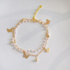 Charm Armband Fashion Trend Unique Design Elegant Delicate Double Layer Butterfly Pearl Armband Women Jewelry Party Premium Gift 231027