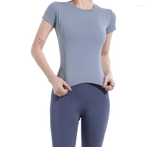 Camisas ativas senhoras roupas esportivas de manga curta camiseta feminina yoga topos correndo roupas de fitness fábrica pronto estoque