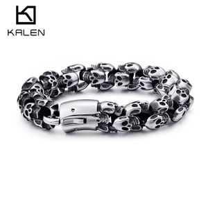 Kalen Große Edelstahl Glänzende Schädel Charm Armbänder männer Armband Junge Punk Skeleton Mode Schmuck Geschenk Für Große Männer2922