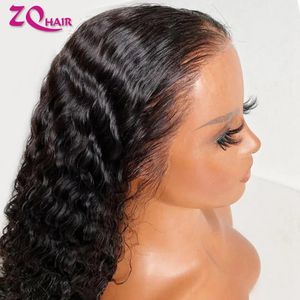 Perucas sintéticas sem cola pré-arrancadas onda profunda 13x4 hd laço frontal peruca de cabelo humano para mulheres frontal encaracolado 4x4 fechamento 231027