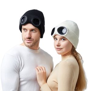 Yeni Tasarımcı İki Lens Gözlükleri Goggles Beanies Erkekler Örme Şapkalar Kafatası Kapakları Açık Mekan Kadınları UNIESEX KIŞ BEYAZ BONNET 7 RENK Y-9