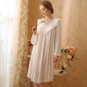 Women's Sleepwear 2023 Vintage French Sleep Dress Made From Modal Cotton Sweet And Light For Spring-Summer Loose Fit Midi