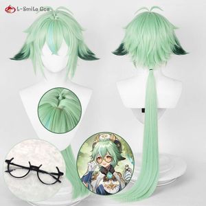 Costumi Catsuit Gioco Genshin Impact Saccarosio Cosplay 85 cm Lungo Cuoio Capelluto Verde con Occhiali Capelli Resistenti al Calore Festa di Halloween + Protezione Parrucca