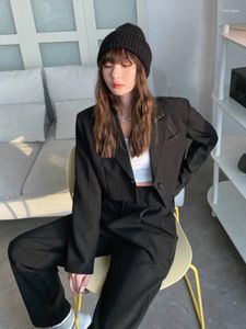 Calças femininas de duas peças Insozkdg Mulheres Define Coreano Moda Blazer Ternos Crop Coat Pant Manga Longa Conjunto 2 Peças Outfit Plana