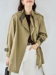 Women's Trench Coats High Quality Coat For Women 2023 Verlena PU Leather Belt Decorated Long Sleeve Pockets Lapel Street Autumn Clothing