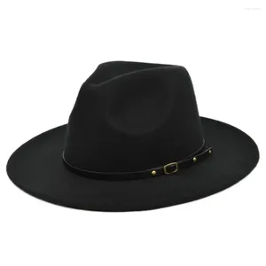 Beralar Moda Kadınlar Erkek Yünlü Top Hat Retro Siyah Yün Caz Düz Brim Büyük Saç Yedek Kovboy