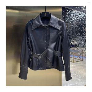 Women's Leather 2023 Spring Autumn Brand Designer Högkvalitativ Sheepskin äkta läderjackor Chic Coat C551