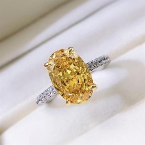 Cluster Rings Solid 925 Sterling Silver 8 12mm Broken Oval Created Moissanite Diamond Citrine Ring for Women Engagement Fine Jewel2774